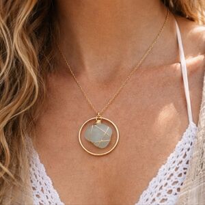 Handmade Hand-wired Sea Beach Glass Geometric Minimalist Simple Summer Necklace